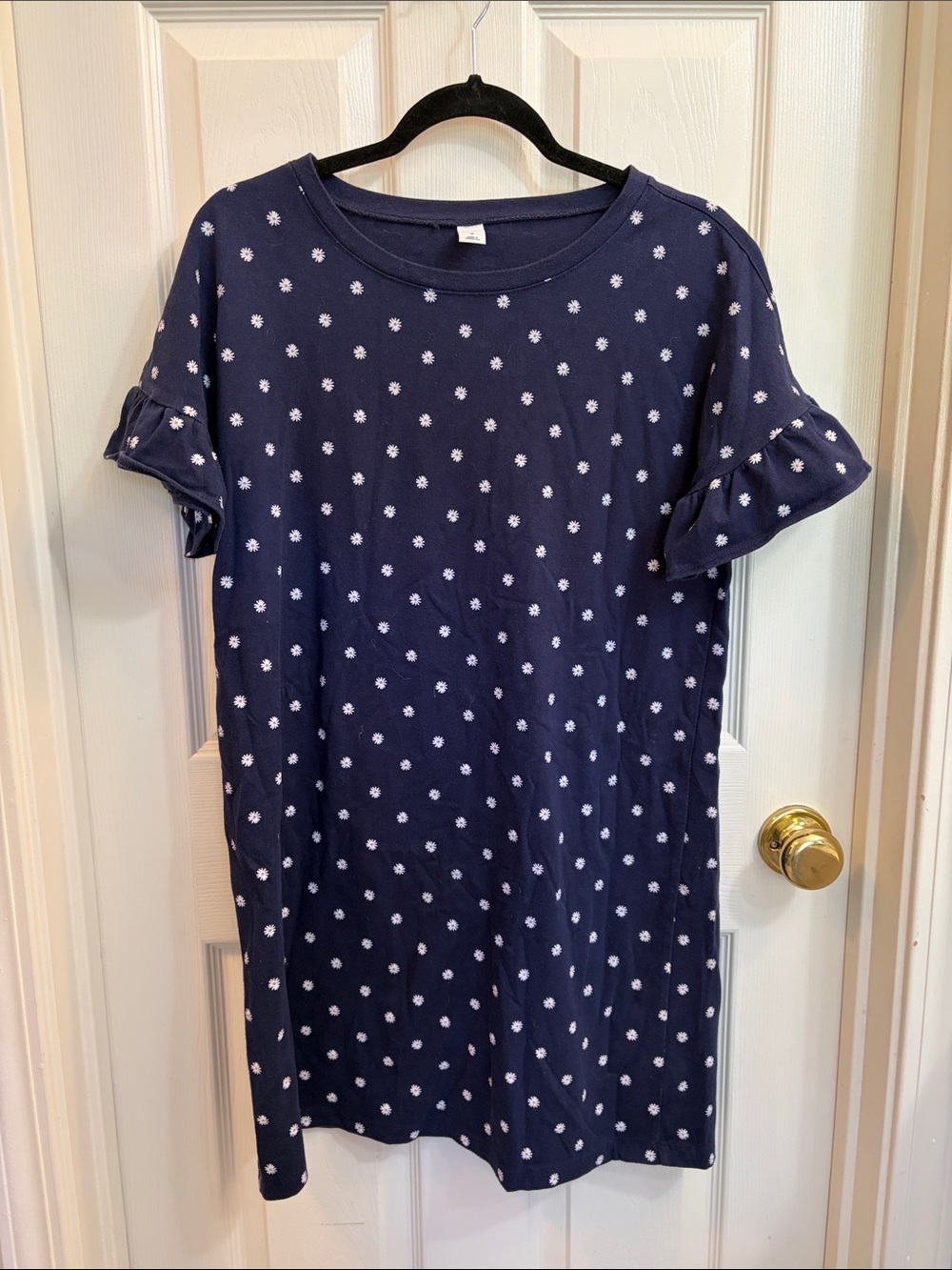 Old Navy Daisy Pattern Navy Blue Dress Oversized Fit Flutter Sleeve